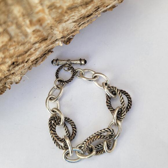 Vintage silver-tone rope link bracelet with toggle clasp 1990s bold - Picture 10 of 10